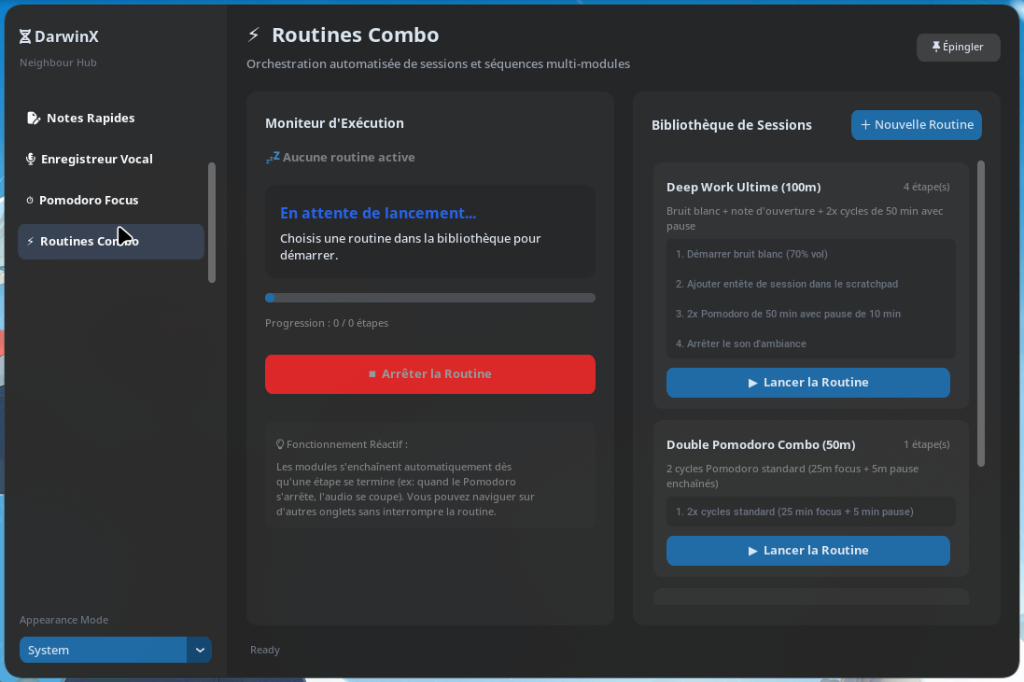 Architecture et interface de DarwinX Neighbour